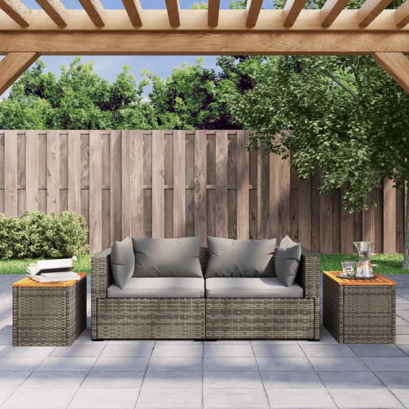 Produktbild för Trädgårdsbord 2 st grå 55x34x37cm konstrotting massivt trä