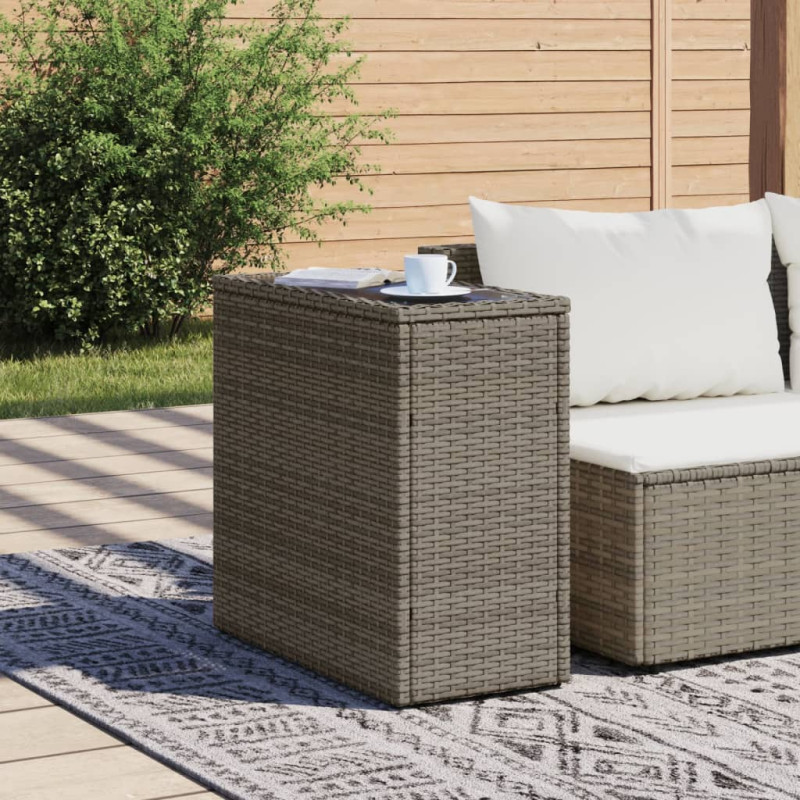 Produktbild för Trädgårdsbord med glasskiva grå 58x27,5x55 cm konstrotting
