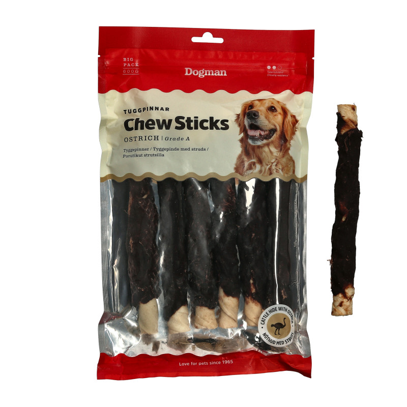 Produktbild för Dogman Chew sticks ostrich 20cm 10p M 20cm