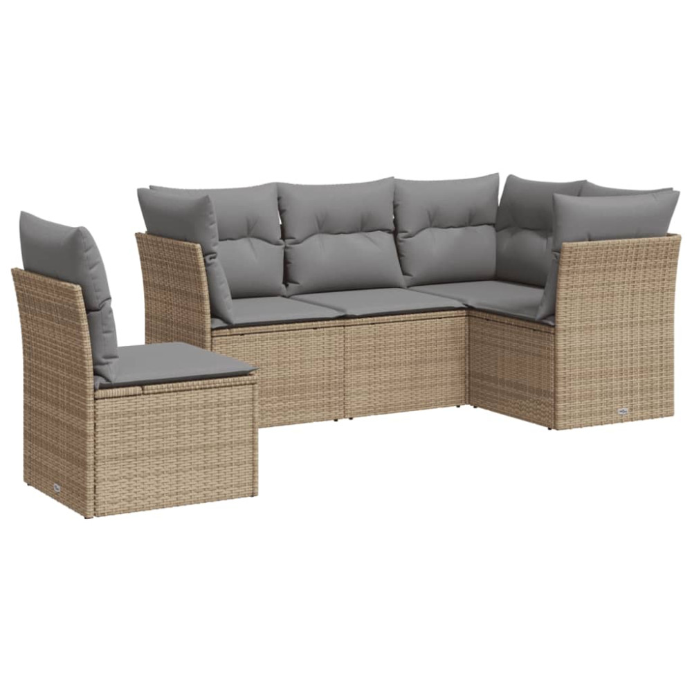 Produktbild för Soffgrupp för trädgården med dynor 5 delar beige konstrotting