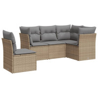 Produktbild för Soffgrupp för trädgården med dynor 5 delar beige konstrotting