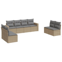 Produktbild för Matgrupp för trädgården med dynor 8 delar beige konstrotting