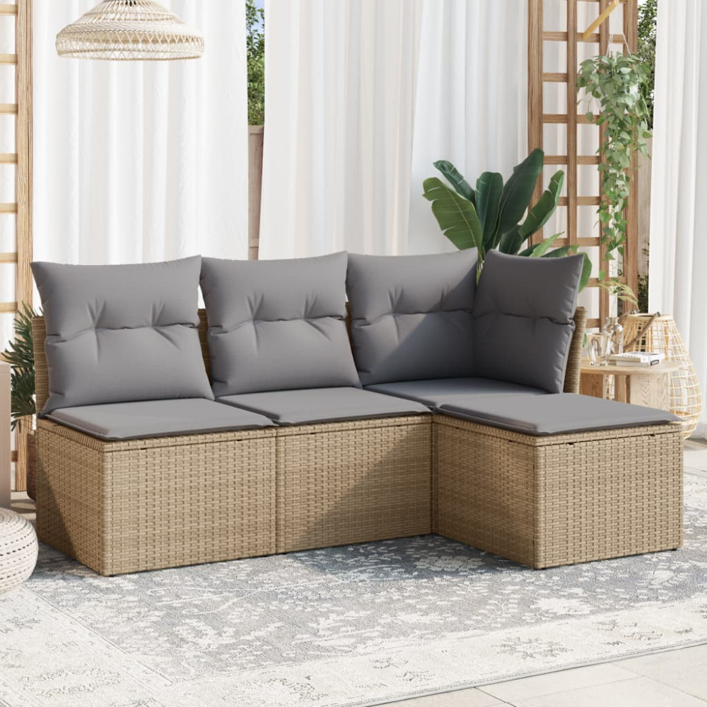 Produktbild för Soffgrupp för trädgård med dynor 4 delar beige konstrotting