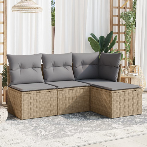 vidaXL Soffgrupp för trädgård med dynor 4 delar beige konstrotting