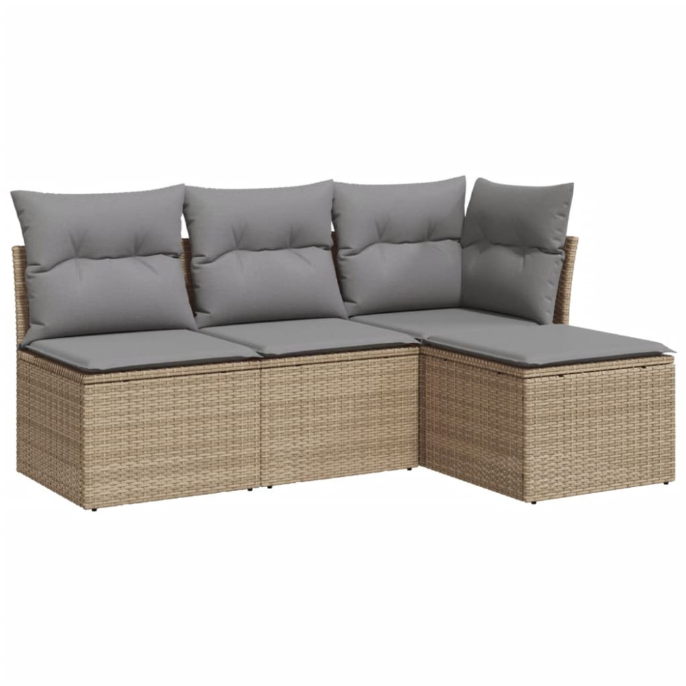 Produktbild för Soffgrupp för trädgård med dynor 4 delar beige konstrotting