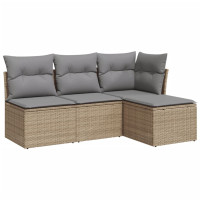 Produktbild för Soffgrupp för trädgård med dynor 4 delar beige konstrotting