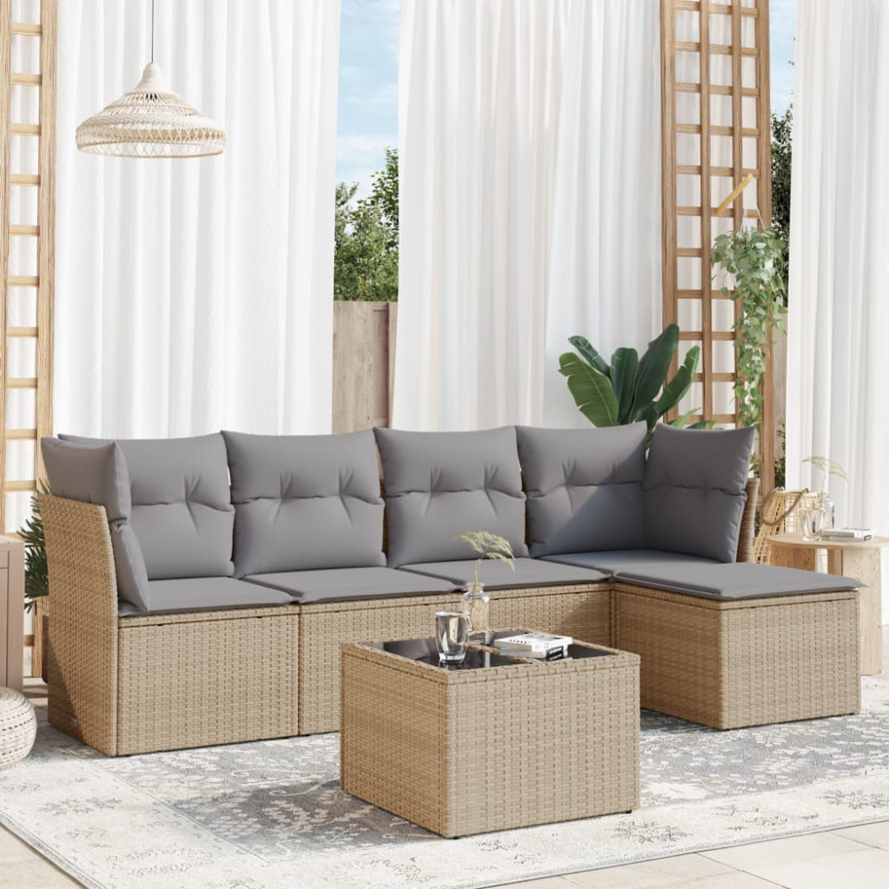 Produktbild för Soffgrupp för trädgården med dynor 6 delar beige konstrotting
