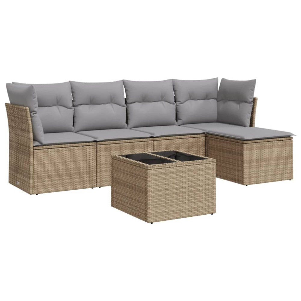 Produktbild för Soffgrupp för trädgården med dynor 6 delar beige konstrotting