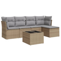 Produktbild för Soffgrupp för trädgården med dynor 6 delar beige konstrotting