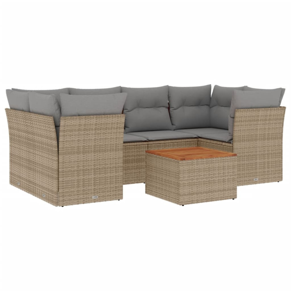 Produktbild för Matgrupp för trädgården med dynor 7 delar beige konstrotting