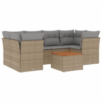 Produktbild för Matgrupp för trädgården med dynor 7 delar beige konstrotting