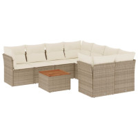 Produktbild för Soffgrupp för trädgården med dynor 9 delar beige konstrotting
