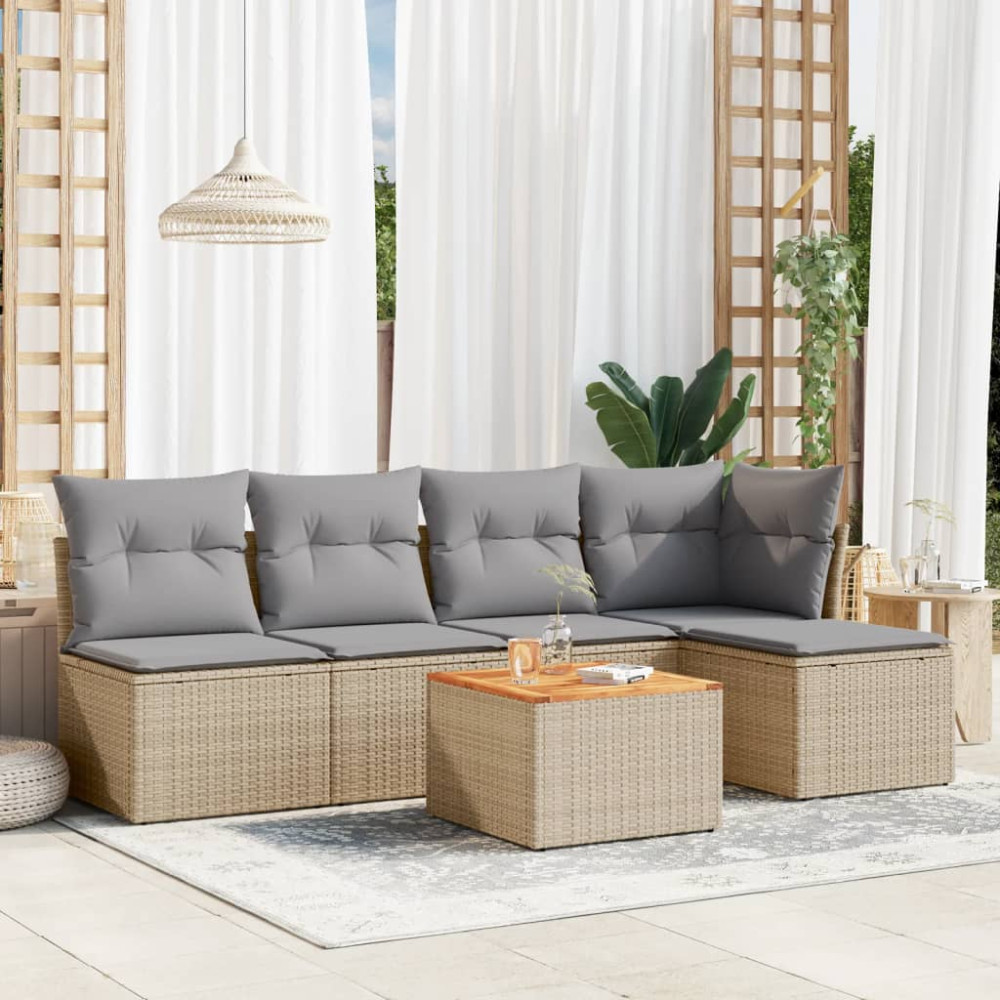 Produktbild för Soffgrupp för trädgården med dynor 6 delar beige konstrotting