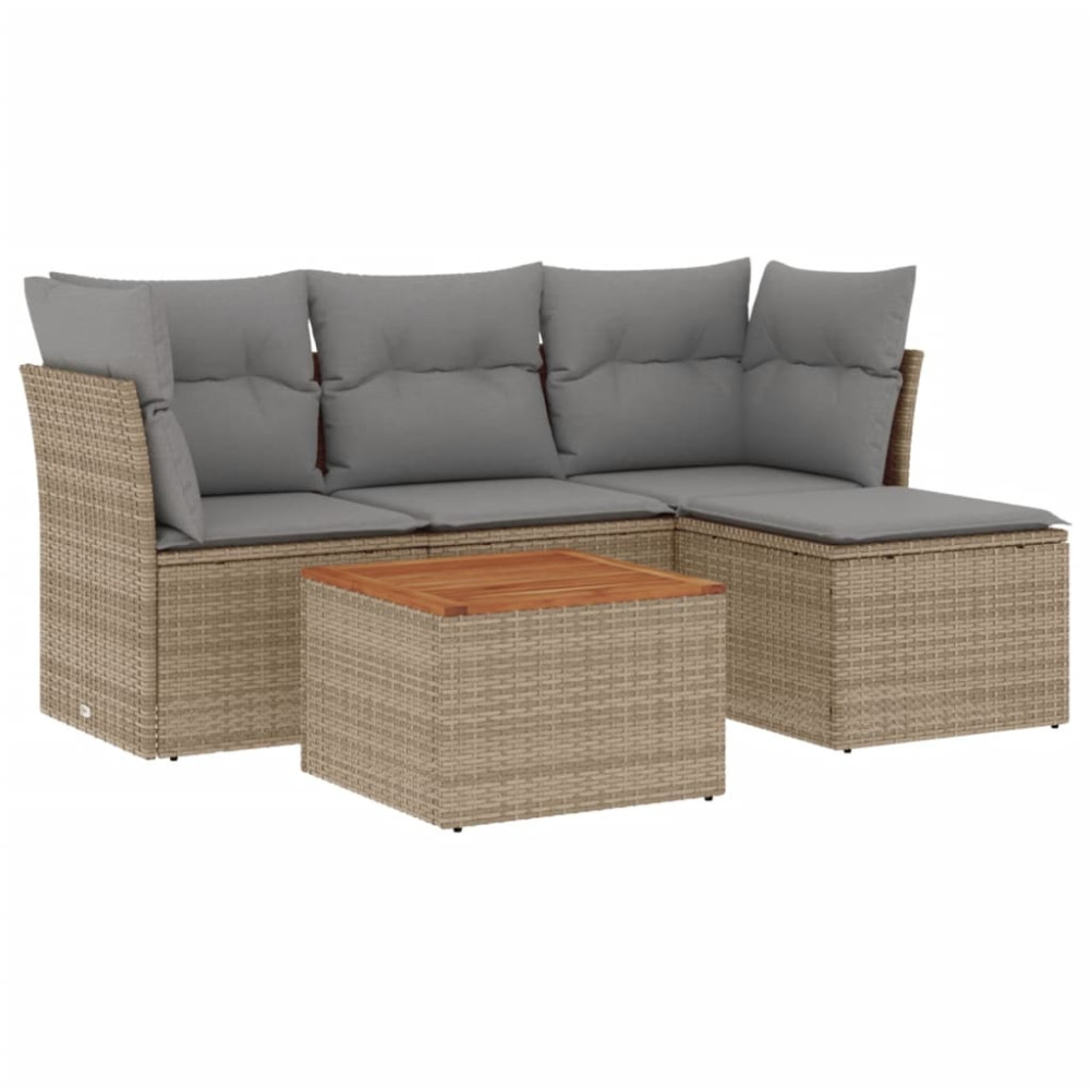 Produktbild för Soffgrupp för trädgården med dynor 5 delar beige konstrotting
