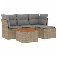 Produktbild för Soffgrupp för trädgården med dynor 5 delar beige konstrotting