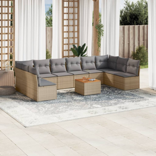 vidaXL Loungegrupp för trädgården m. dynor 11 delar beige konstrotting