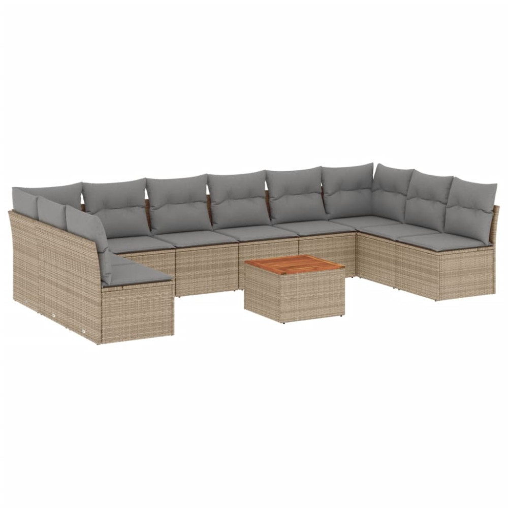Produktbild för Loungegrupp för trädgården m. dynor 11 delar beige konstrotting