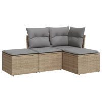 Produktbild för Soffgrupp för trädgård med dynor 4 delar beige konstrotting