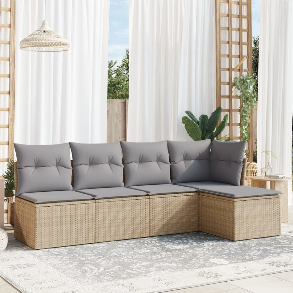 Produktbild för Soffgrupp för trädgården med dynor 5 delar beige konstrotting