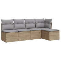 Produktbild för Soffgrupp för trädgården med dynor 5 delar beige konstrotting