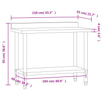 Produktbild för Arbetsbord med stänkskydd 110x55x93 cm rostfritt stål