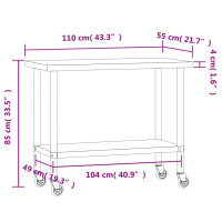 Produktbild för Arbetsbord med hjul 110x55x85 cm rostfritt stål
