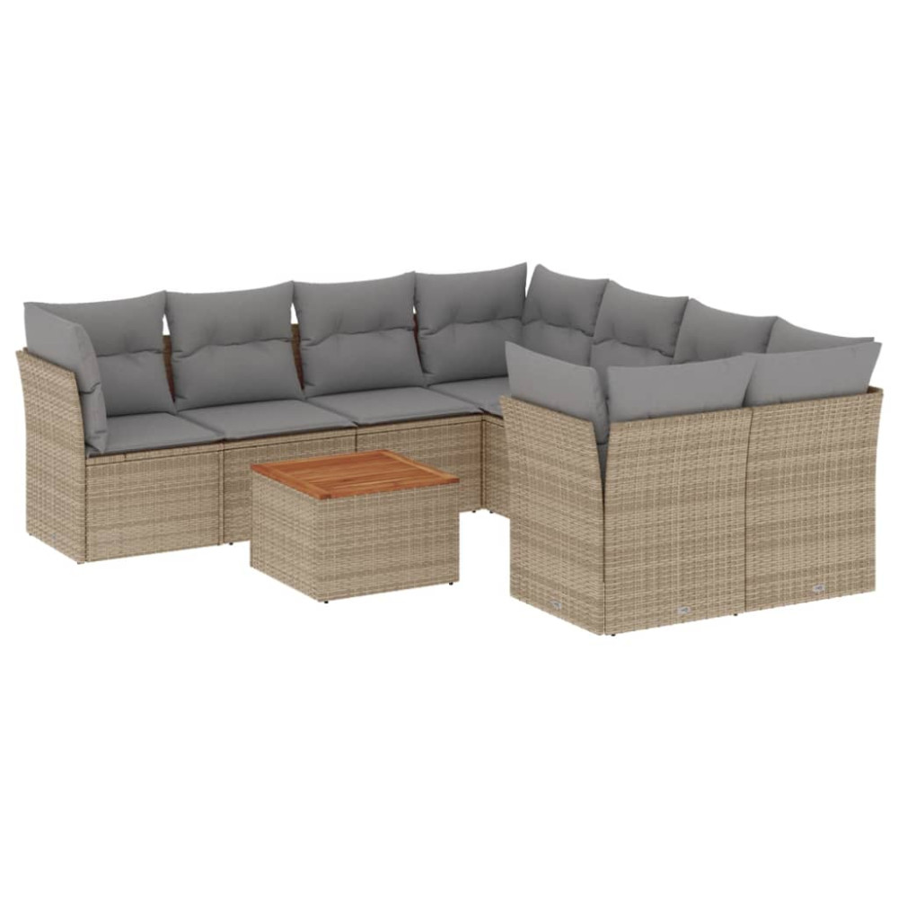 Produktbild för Soffgrupp för trädgården med dynor 9 delar beige konstrotting