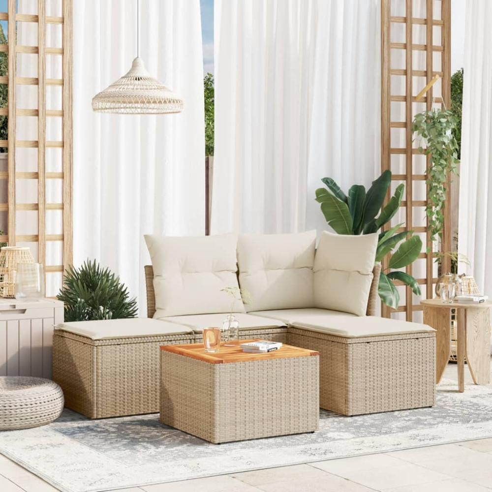 Produktbild för Soffgrupp för trädgården med dynor 5 delar beige konstrotting