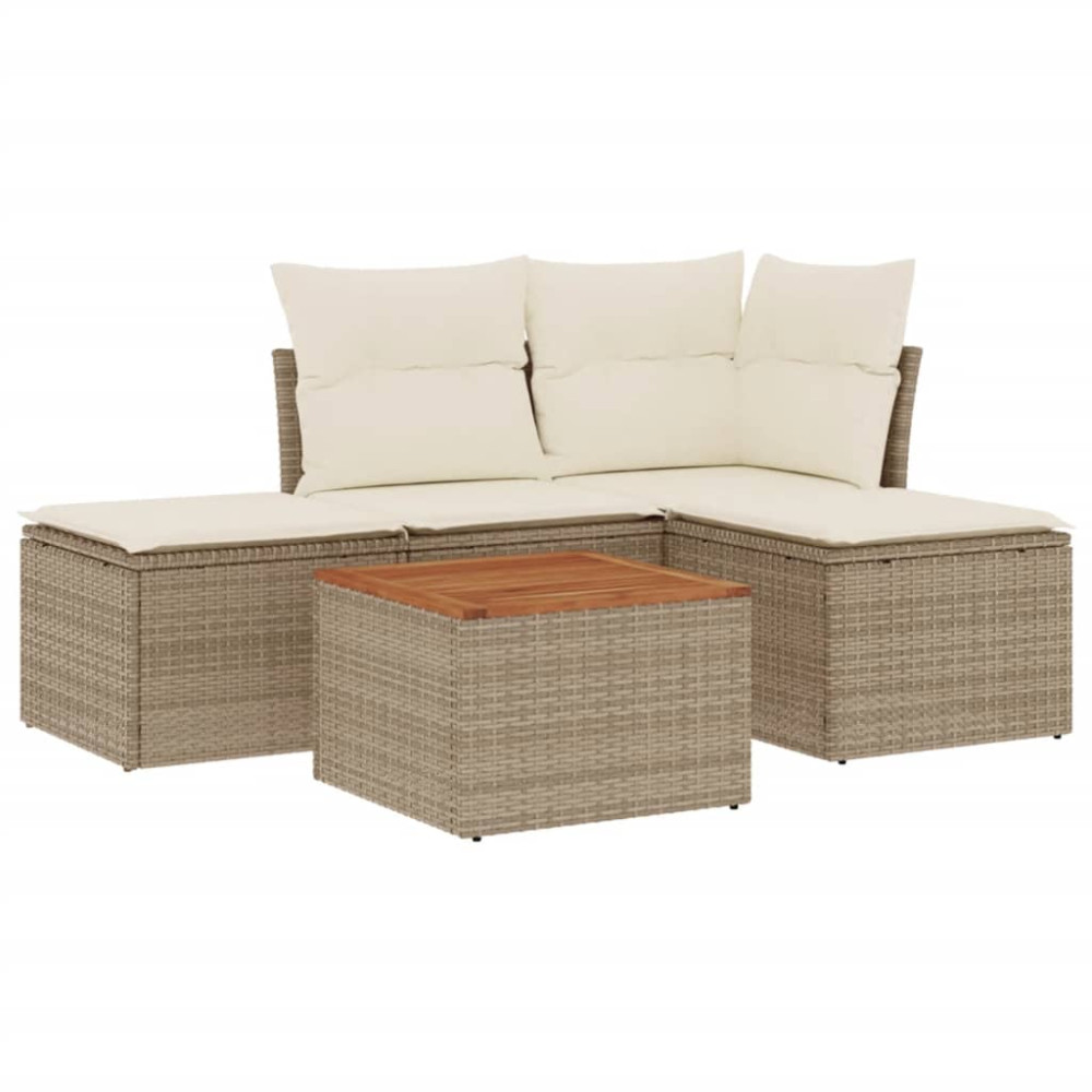 Produktbild för Soffgrupp för trädgården med dynor 5 delar beige konstrotting