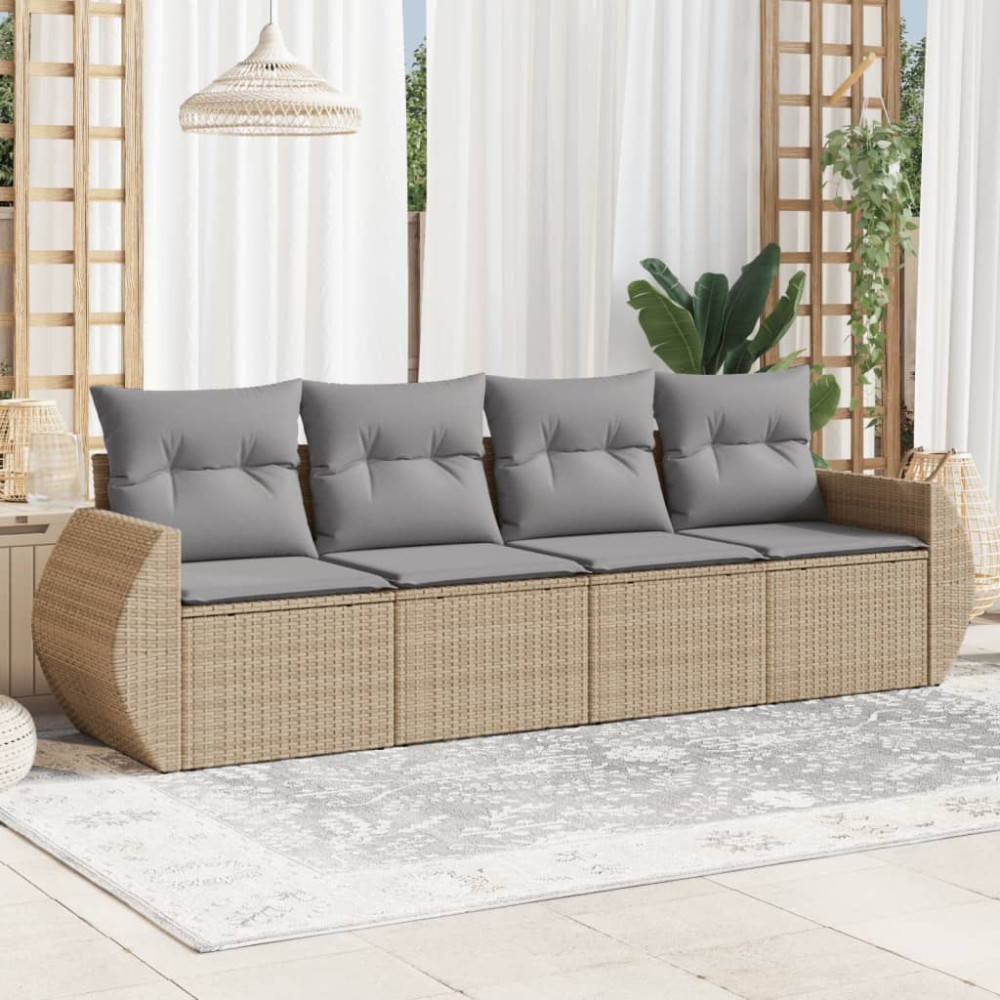 Produktbild för Soffgrupp för trädgård med dynor 4 delar beige konstrotting