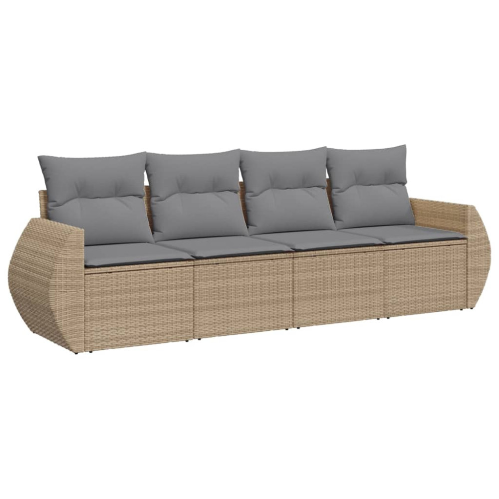 Produktbild för Soffgrupp för trädgård med dynor 4 delar beige konstrotting