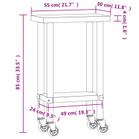 Produktbild för Arbetsbord med hjul 55x30x85 cm rostfritt stål