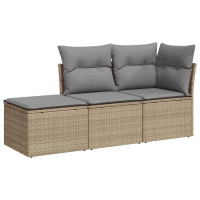 Produktbild för Soffgrupp för trädgården 3 delar med dynor beige konstrotting