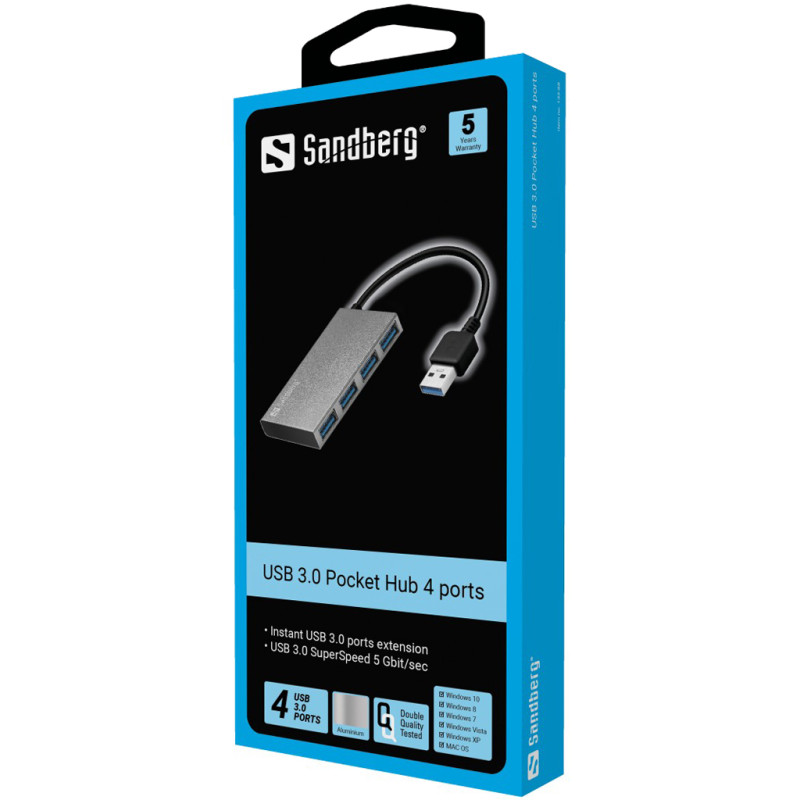Produktbild för Sandberg USB 3.0 Pocket Hub 4 ports