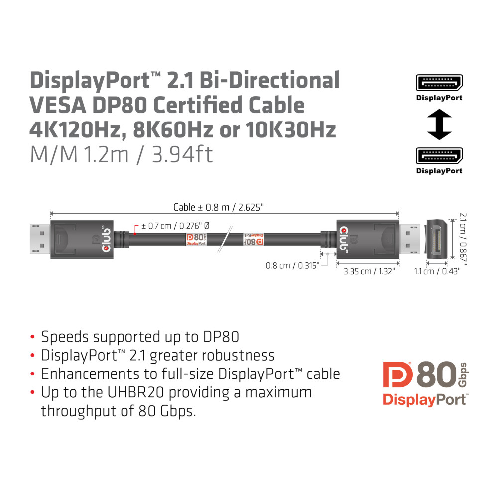 Produktbild för CLUB3D CAC-1091 DisplayPort-kabel 1,2 m Svart
