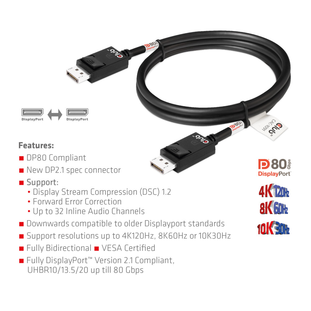 Produktbild för CLUB3D CAC-1091 DisplayPort-kabel 1,2 m Svart