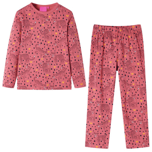 vidaXL Pyjamas med långa ärmar för barn gammelrosa 128