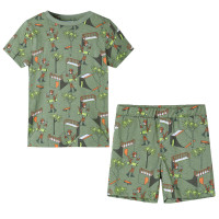 Produktbild för Pyjamas med korta ärmar för barn ljus khaki 128