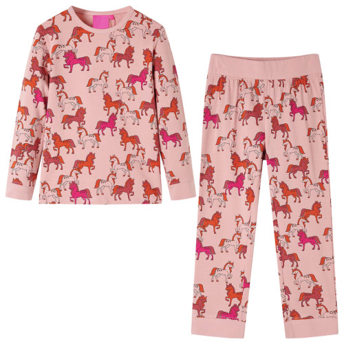 vidaXL Pyjamas med långa ärmar för barn ljusrosa 140