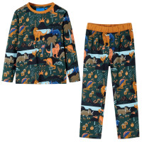 Produktbild för Pyjamas med långa ärmar för barn mörkgrön 140