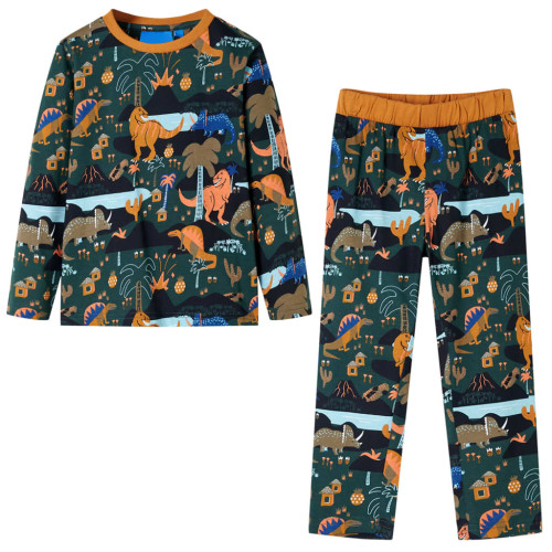 vidaXL Pyjamas med långa ärmar för barn mörkgrön 140