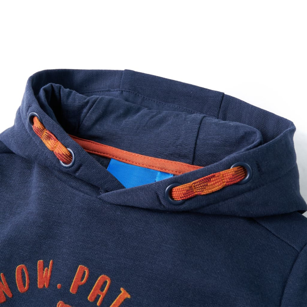 Produktbild för Barnhoodie blå melange och orange 140