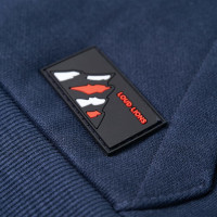Produktbild för Barnhoodie blå melange och orange 140