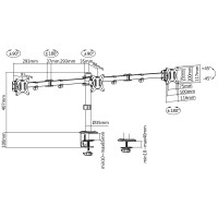 Produktbild för Monitorarm trippel 17-27 2x658mm