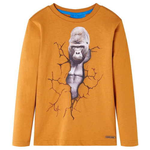 vidaXL T-shirt med långa ärmar för barn mörk ockra 128