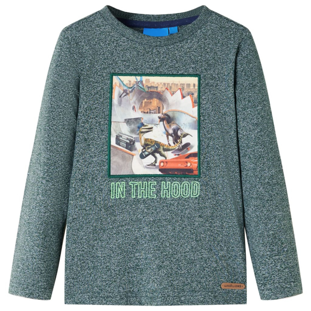 Produktbild för T-shirt med långa ärmar för barn mörkgrön melange 104