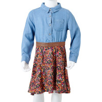 Produktbild för Klänning med långa ärmar för barn marin och denimblå 104
