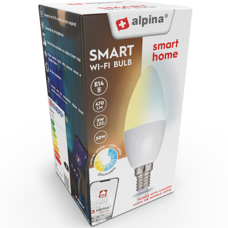 Produktbild för WiFi Smart E14 LED Varm-/Kallvit 4,9W 470 lm