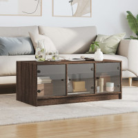 Produktbild för Soffbord med glasdörrar brun ek 102x50x42 cm