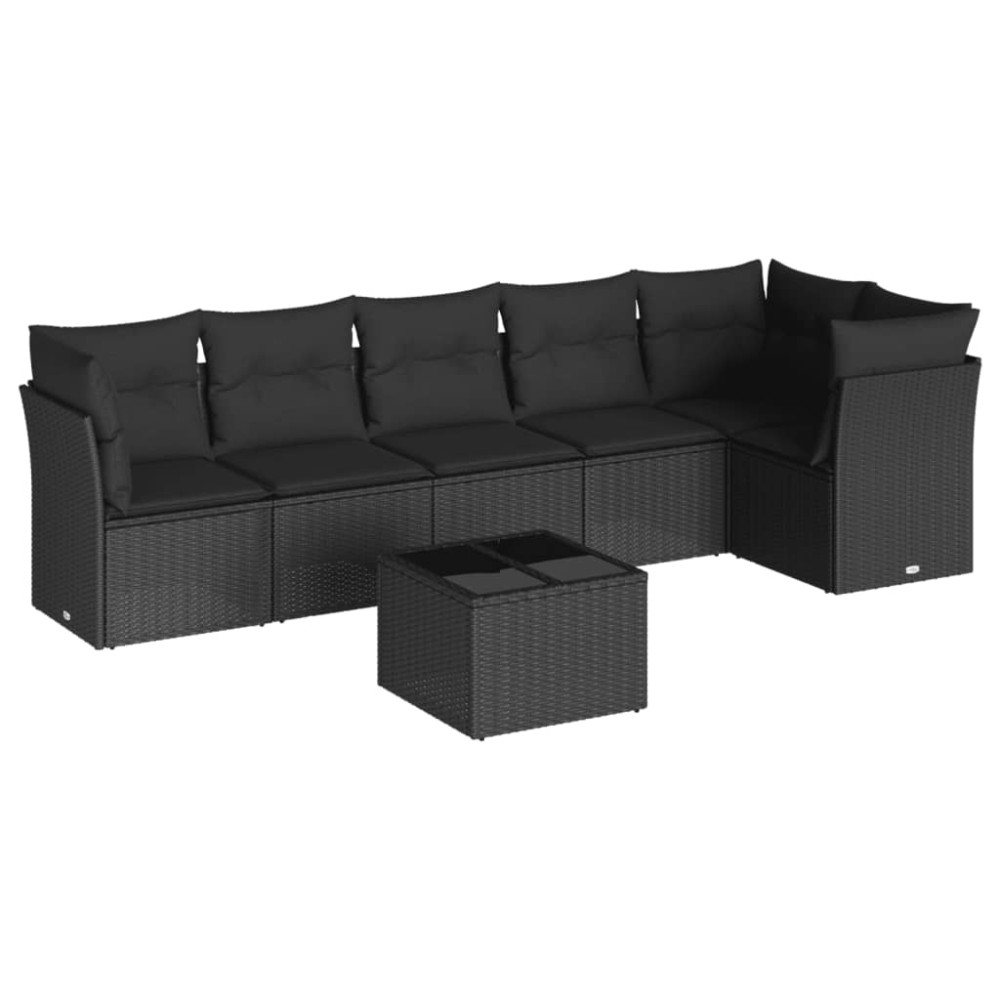 Produktbild för Soffgrupp för trädgården med dynor 7 delar svart konstrotting